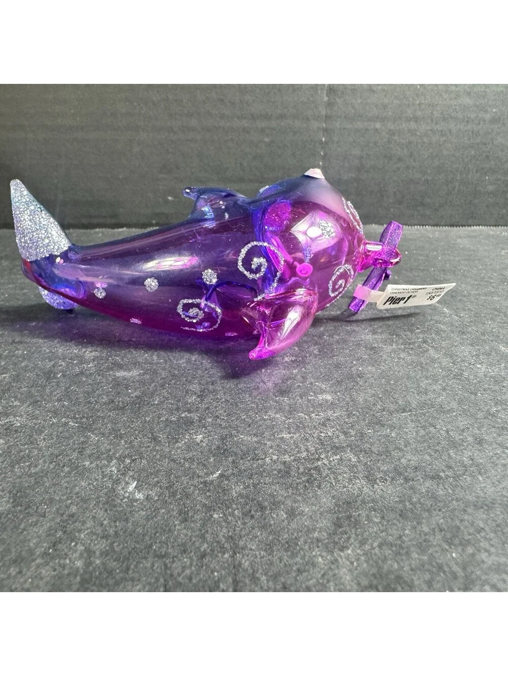Pier 1 Blown Glass Dolphin Christmas Ornament Nautical Beach Decoration NEW